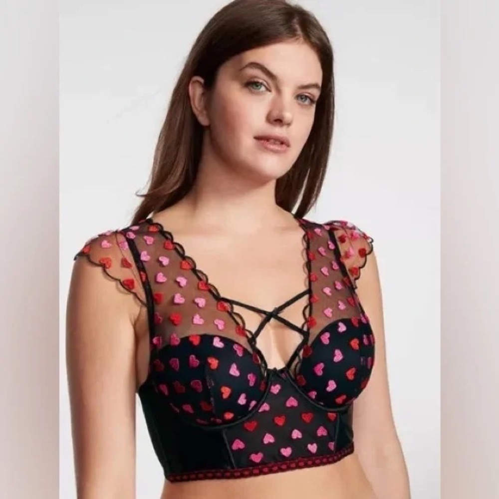 New! Victoria’s Secret Dream Angels Heart Embroidery Cap Corset Top 31651